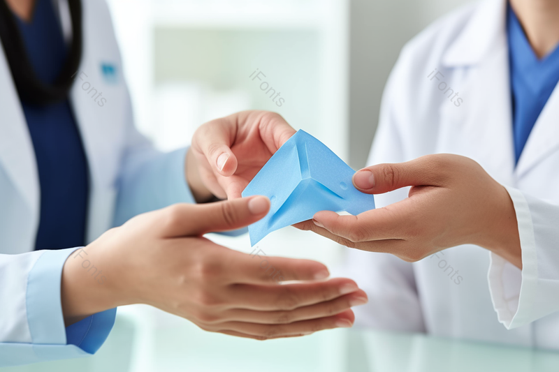 穿着白大褂的医生医师在相互交流探讨怎么叠纸张玩具摄影背景,高清,摄影图,摄影图片,图片大全,摄影图免费下载